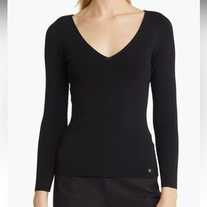 Ted Baker Cileste Midnight Blue V-Neck Long Sleeve Fitted Top
